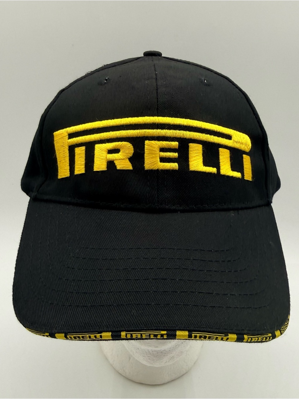 Y2K Pirelli Hat Black Yellow Strapback Racing Tire Promo Cap NOS